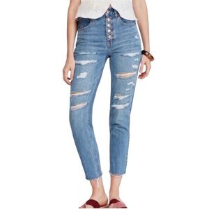 We The Free ‘Blossom’ Rigid Distressed Button-Fly Raw Hem Jeans Size 27